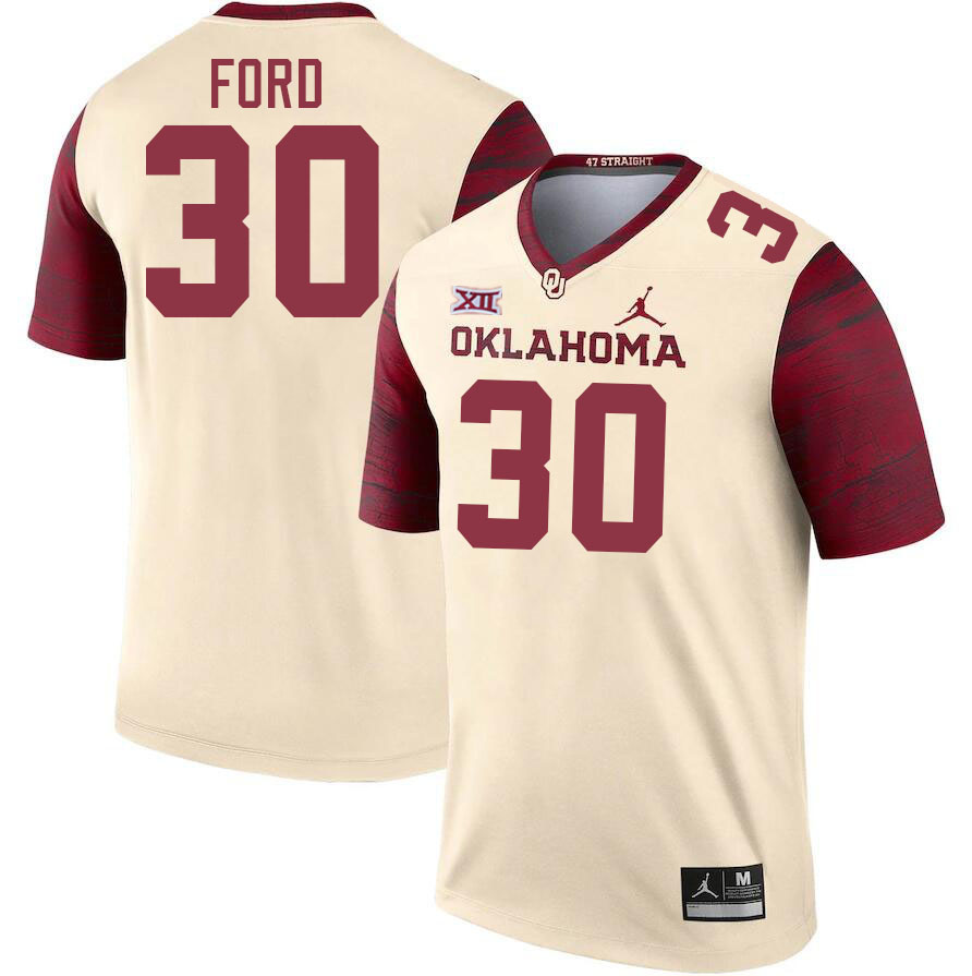 Men #30 Trace Ford Oklahoma Sooners College Football Jerseys Stitched-Cream - Click Image to Close